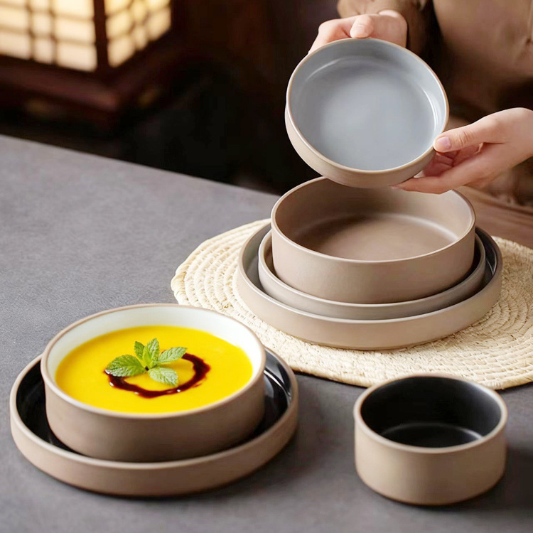 Set de Vajilla de Gres Minimalista | Cuenco y Plato Redondo en Tonos Tierra | Ideal para Restaurantes, Hoteles y Regalos Empresariales — Mayorista B2B