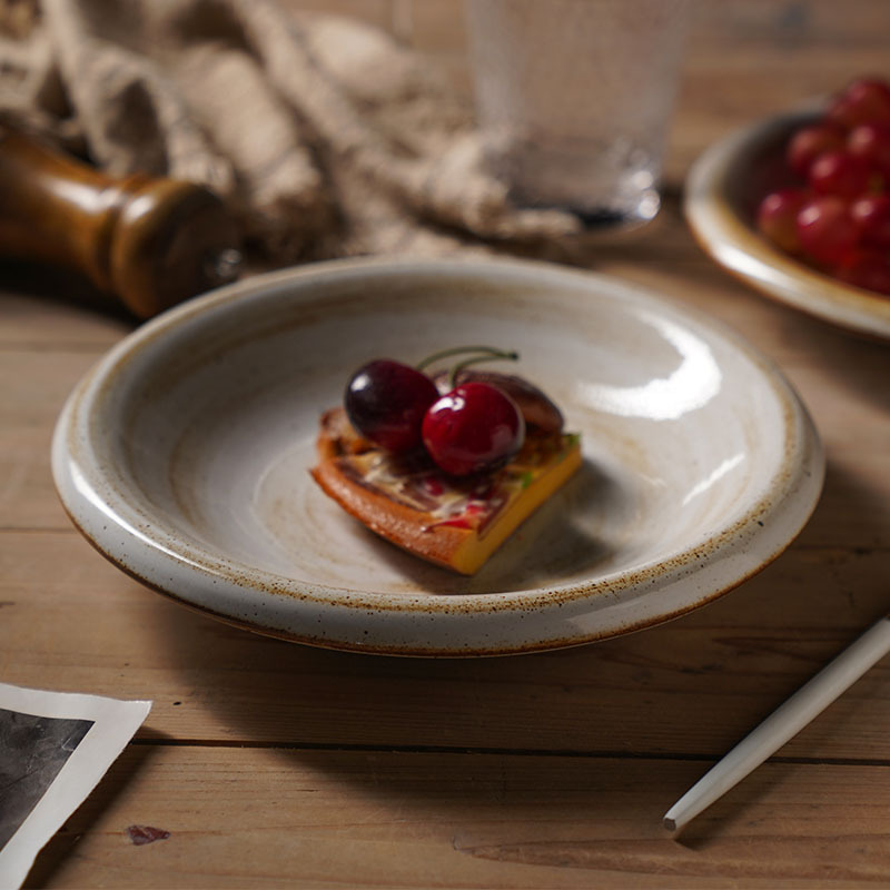 Plato Hondo de Cerámica Gres con Borde Revertido | Vajilla Vintage Estilo Japonés para Restaurante, Hotel y Hostal | Mayorista B2B