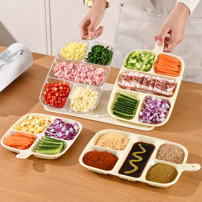 Bandeja Organizadora Dividida de Plástico PE para Cocina | Salsas Hot Pot, Verduras y Frutas | 4 y 5 Compartimentos | Mayorista B2B