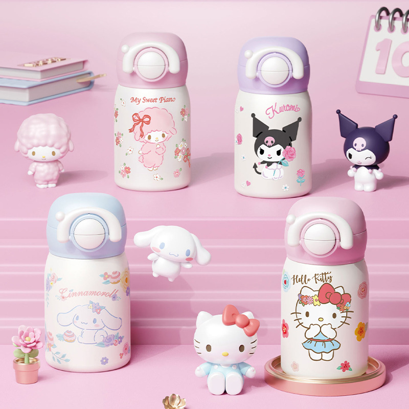 Vaso Termico Sanrio Hello Kitty Mini Pocket 220ml de Acero Inoxidable 316 | Doble Tapa con Pajita y Boton | Regalo Promocional Corporativo y Escolar | Mayorista B2B