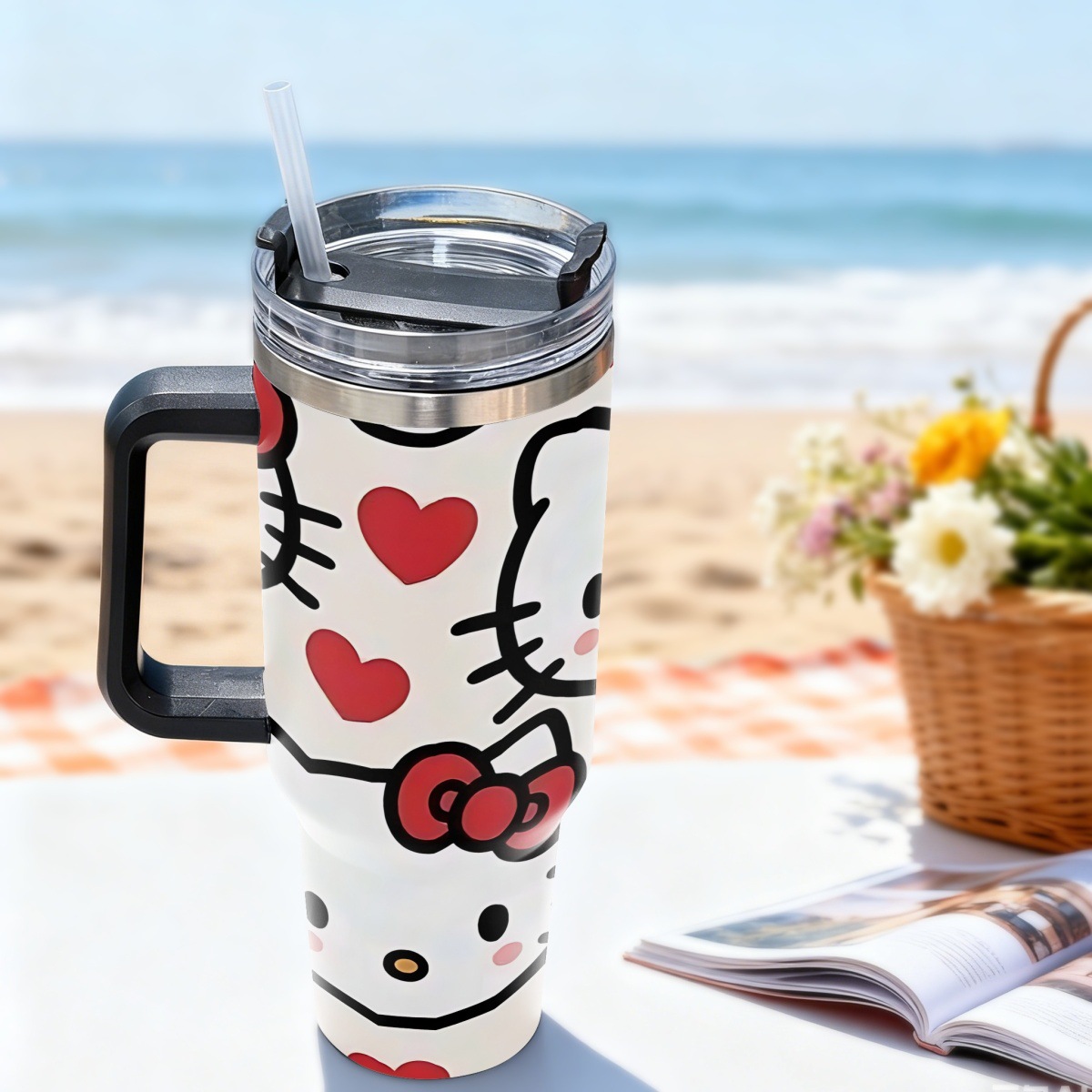 Vaso Térmico de Acero Inoxidable 40 oz Hello Kitty con Asa para Coche — Forudesign