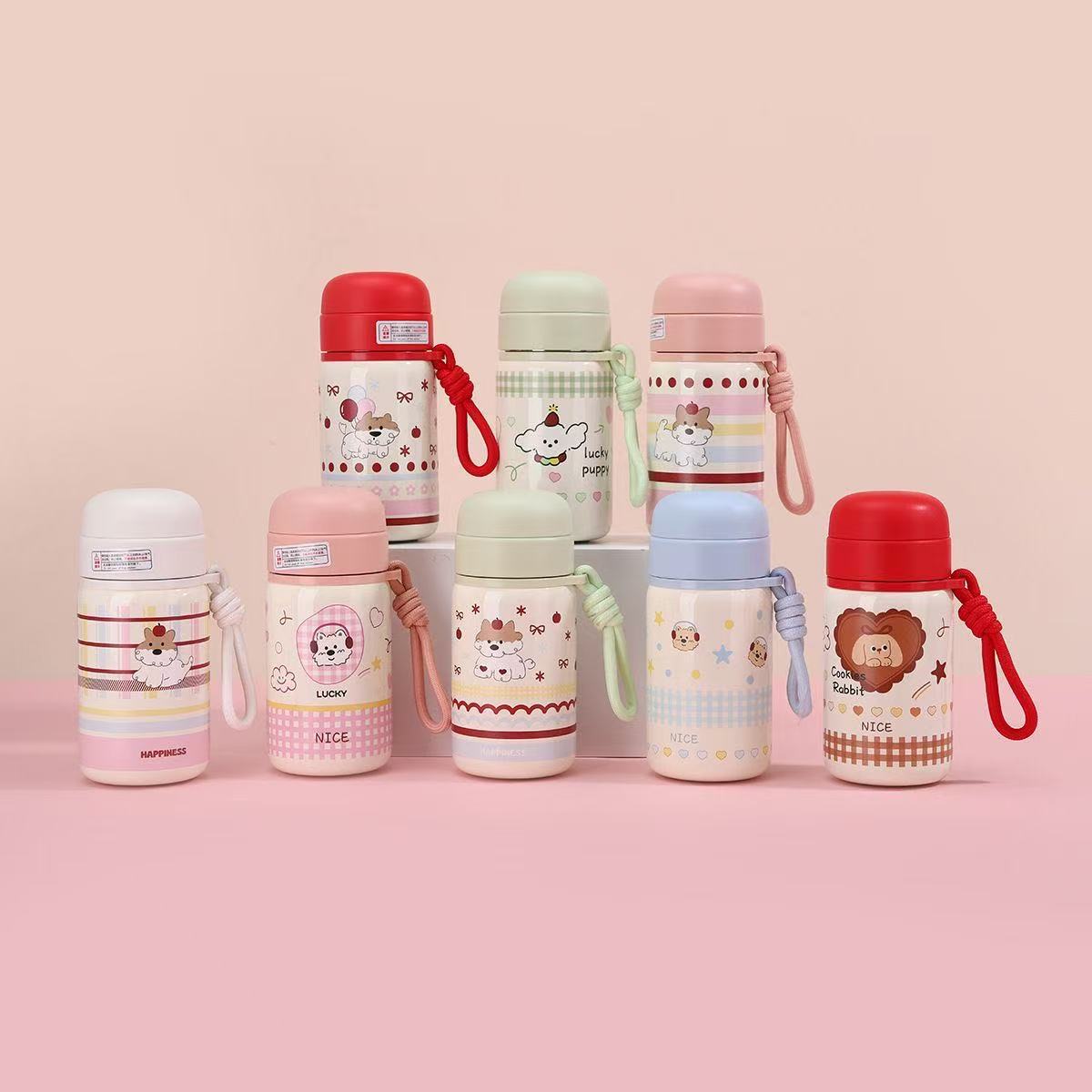 Mini Termo de Acero Inoxidable 316 para Niños con Popote y Cuerda — 310 ml, Estilo Kawaii