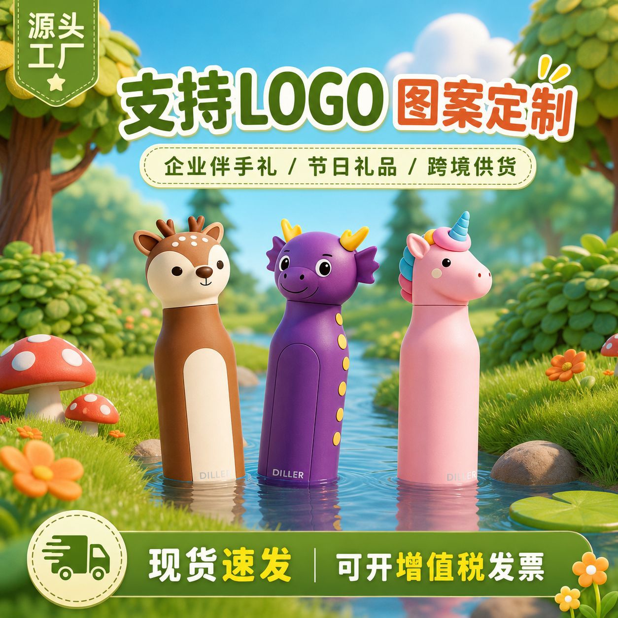 Termo Diller Animal Forest de Acero Inoxidable 304 — Diseño de Animales, 200/350/500 ml