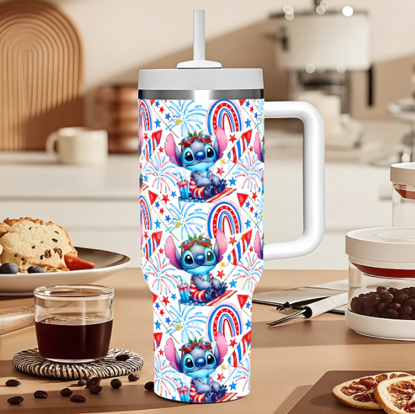 Vaso Térmico de Gran Capacidad Stitch 40 oz con Asa para Coche y Viaje — 1.18 L