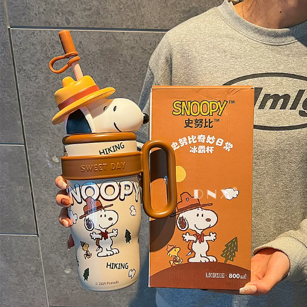 Vaso Térmico Gigante Snoopy 2025 con Pajita y Asa - Termo Grande de Acero Inoxidable 316 para Oficina y Coche