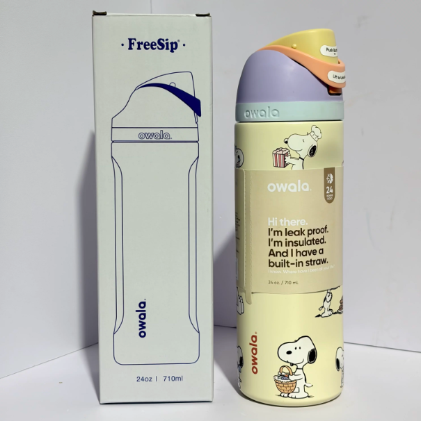 Vaso Térmico Owala FreeSip con Pajita y Diseño Snoopy 710ml/945ml - Botella de Acero Inoxidable 304 Estilo North American Influencer