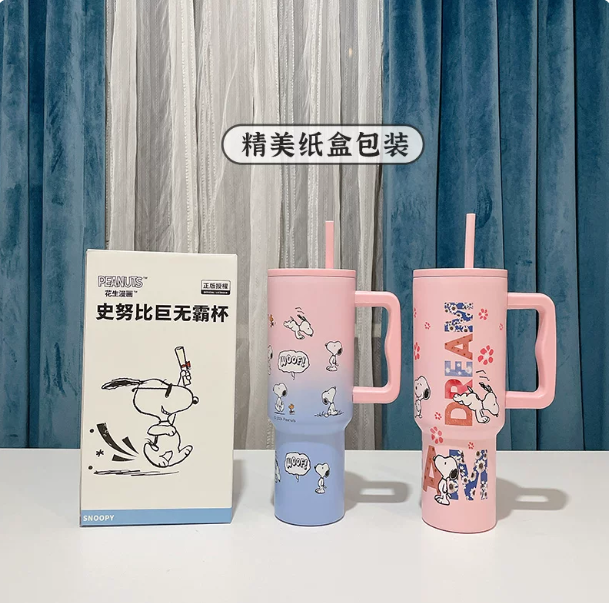 Vaso Térmico Gigante Snoopy 1100ml con Asa y Pajita - Termo Grande de Acero Inoxidable 304 para Hombre y Mujer