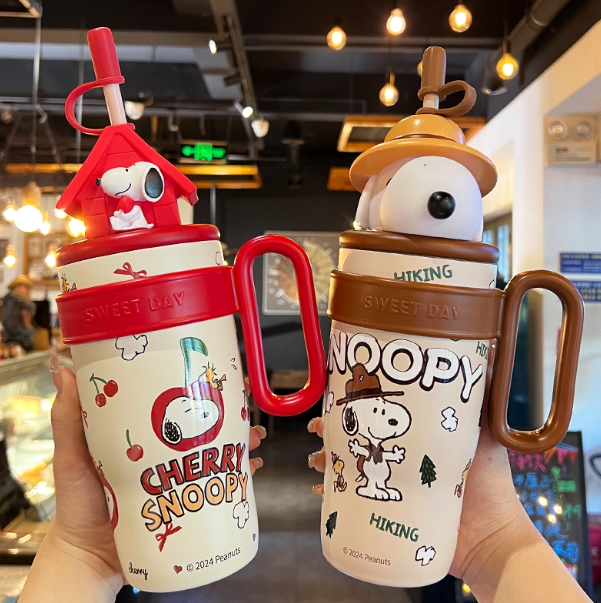 Vaso Térmico Guloo 8816 con Diseño Snoopy 800ml - Termo Grande 316 con Asa y Filtro de Té para Estudiantes