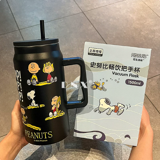 Vaso Térmico Grande Diseño Snoopy 1500 ml | Termo con Pajita y Pico Directo | Acero Inoxidable 304/316
