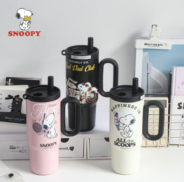 Vaso Térmico Snoopy 750 ml con Pajita y Asa | Termo para Coche y Oficina | Acero Inoxidable 304/316