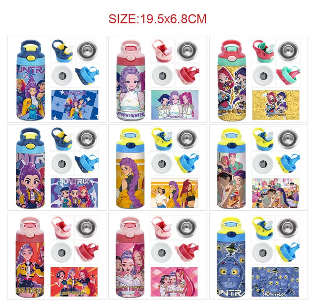 Termo K-pop Demon Hunters XLZ 400 ml | Vaso Térmico de Acero Inoxidable con Pajita | 4 Colores y 30 Diseños