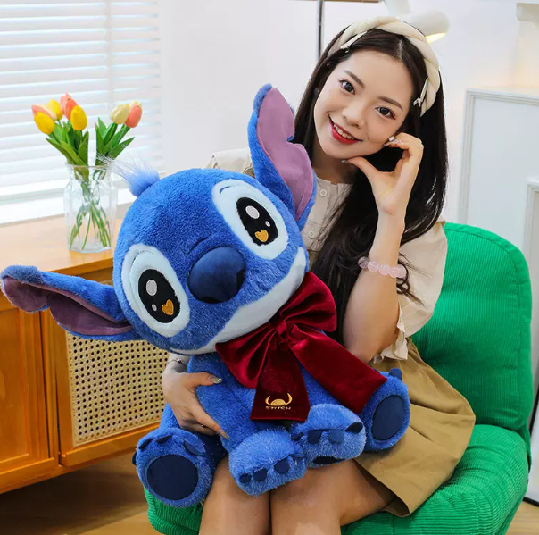 Peluche Stitch con Lazo Creativo, Peluche de Stitch Adorable para Dormir y Regalo de Cumpleaños