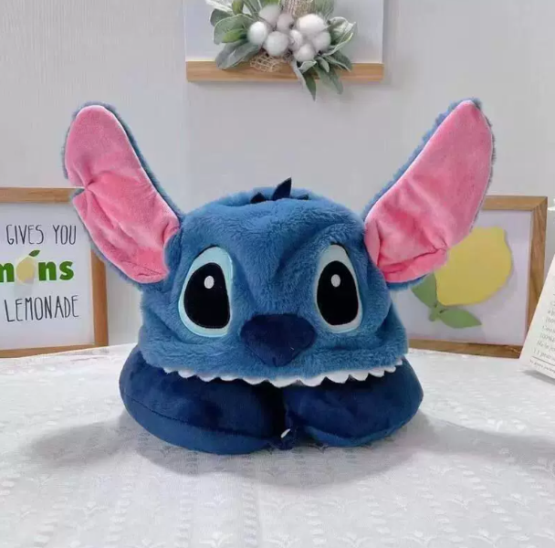 Almohada de Cuello U con Capucha Disney Stitch – Cojín de Viaje y Siesta de Oficina